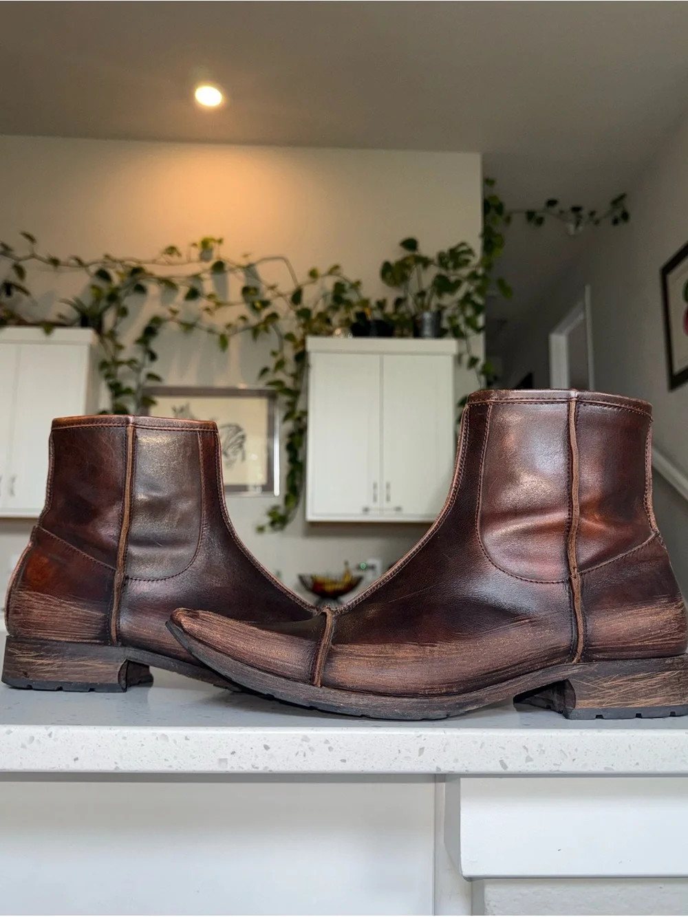Vintage Mark Nason “Capone” Distressed Brown Leather Chukka Boots with Side Zips
